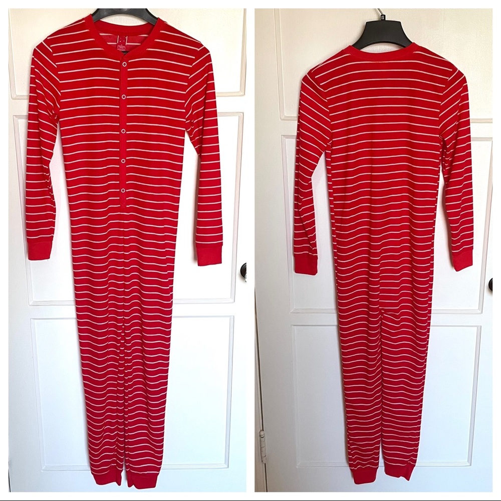 Red n white stripe thermal target onesie pjs